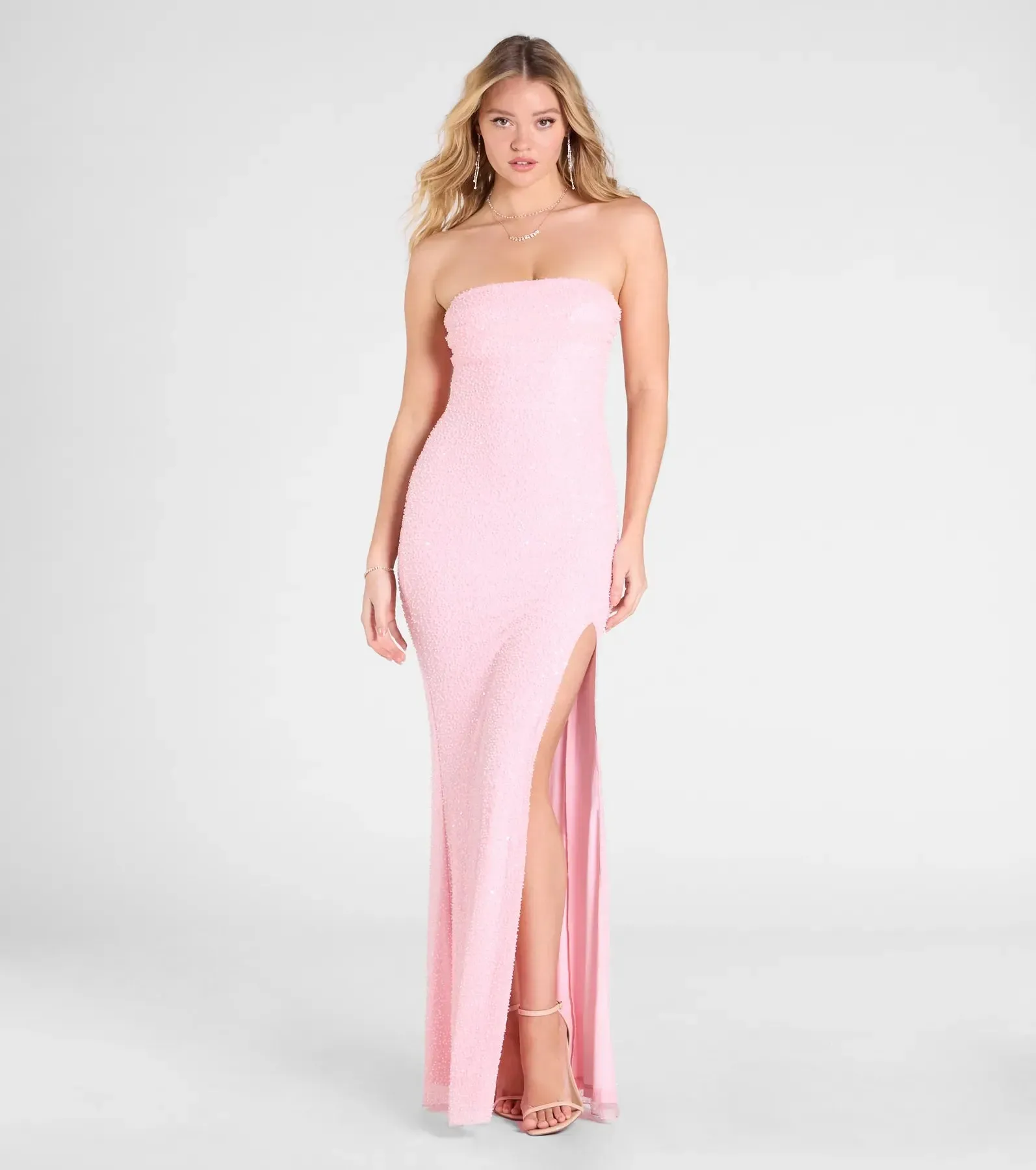 Cindy Beaded Strapless Long Formal Dress