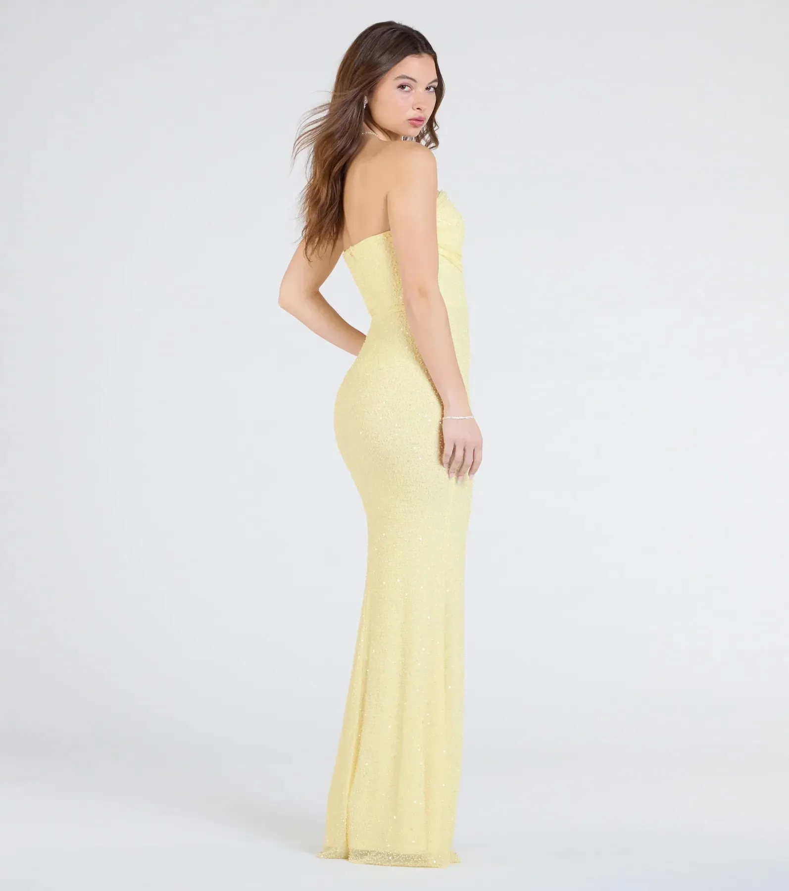 Cindy Beaded Strapless Long Formal Dress