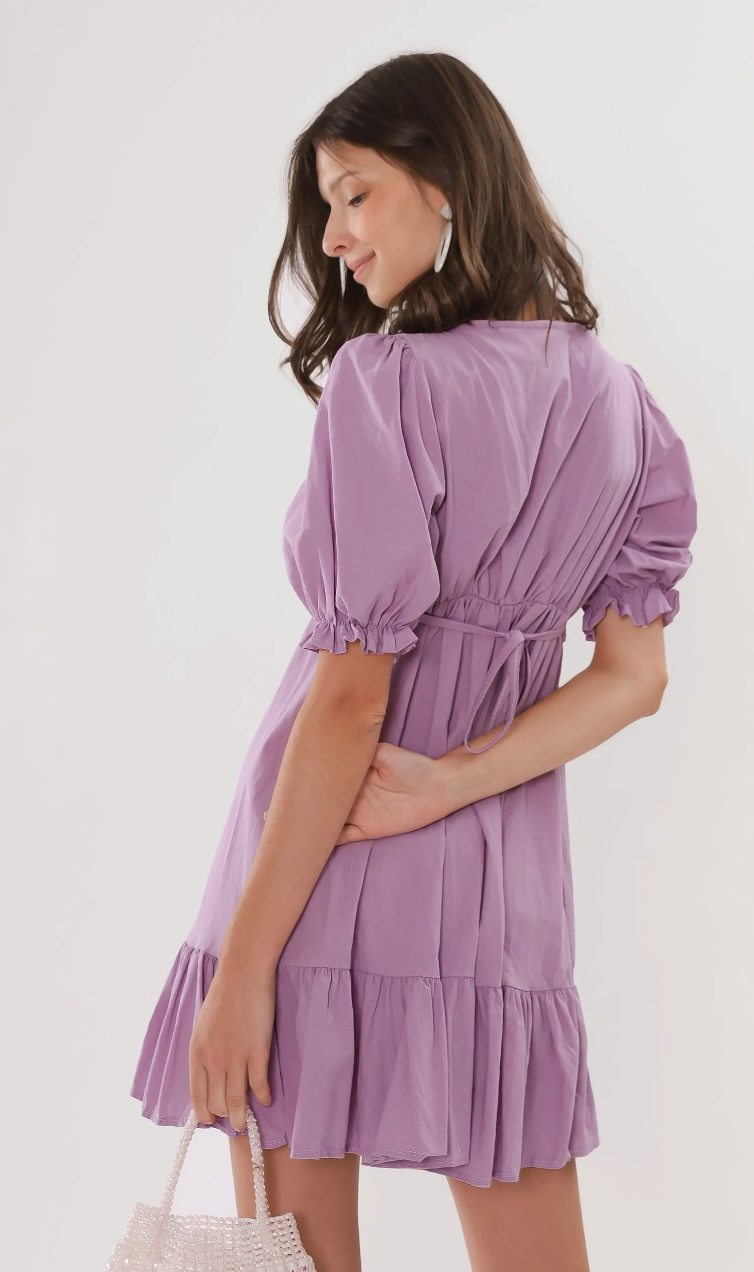 CLAUDETTE Ruched-Bust Ruffled Dress (Lilac)