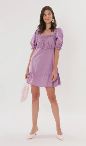 CLAUDETTE Ruched-Bust Ruffled Dress (Lilac)