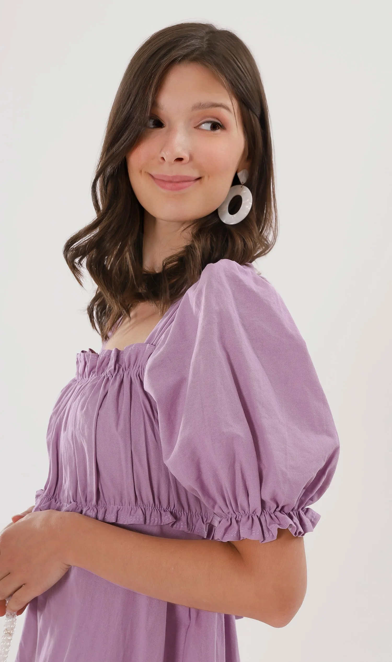 CLAUDETTE Ruched-Bust Ruffled Dress (Lilac)