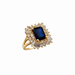 Clustered Halo Blue Stone Cocktail Ring (14K)