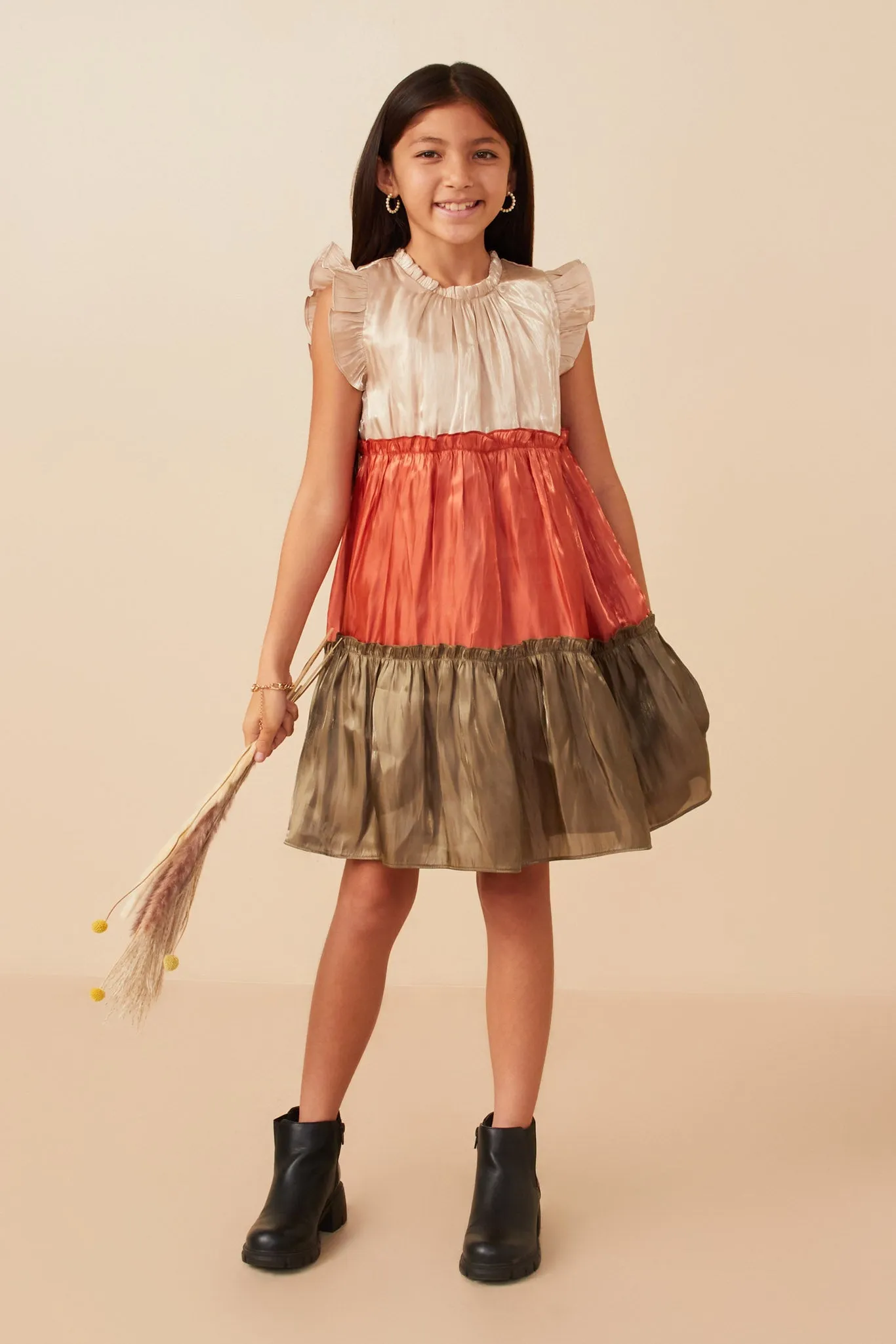 Color Block Ruffled Shimmery Chiffon Dress