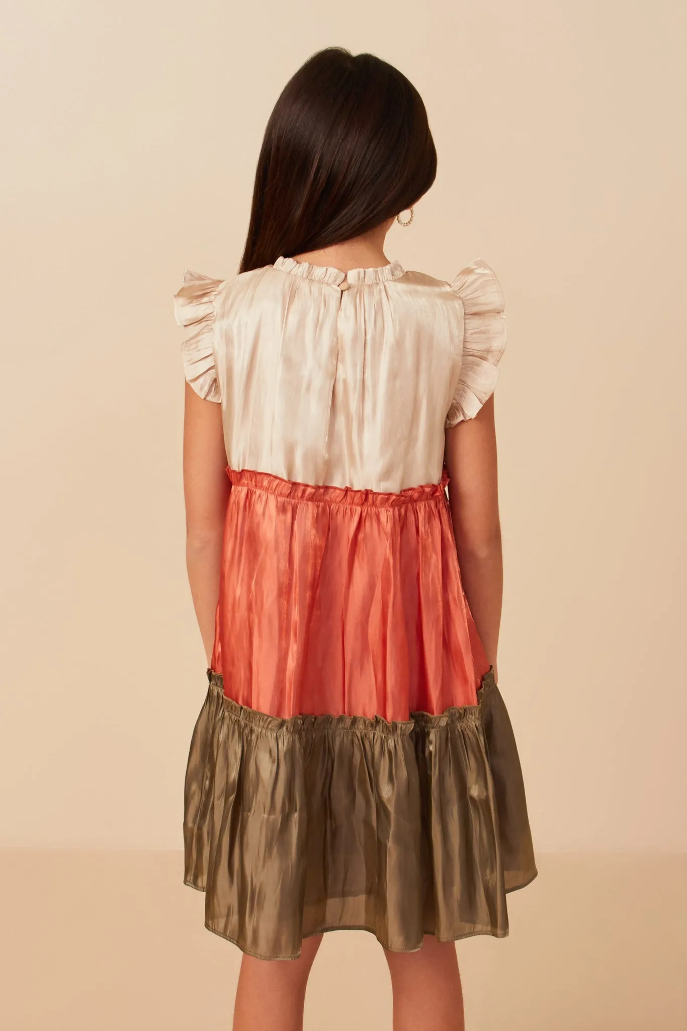 Color Block Ruffled Shimmery Chiffon Dress