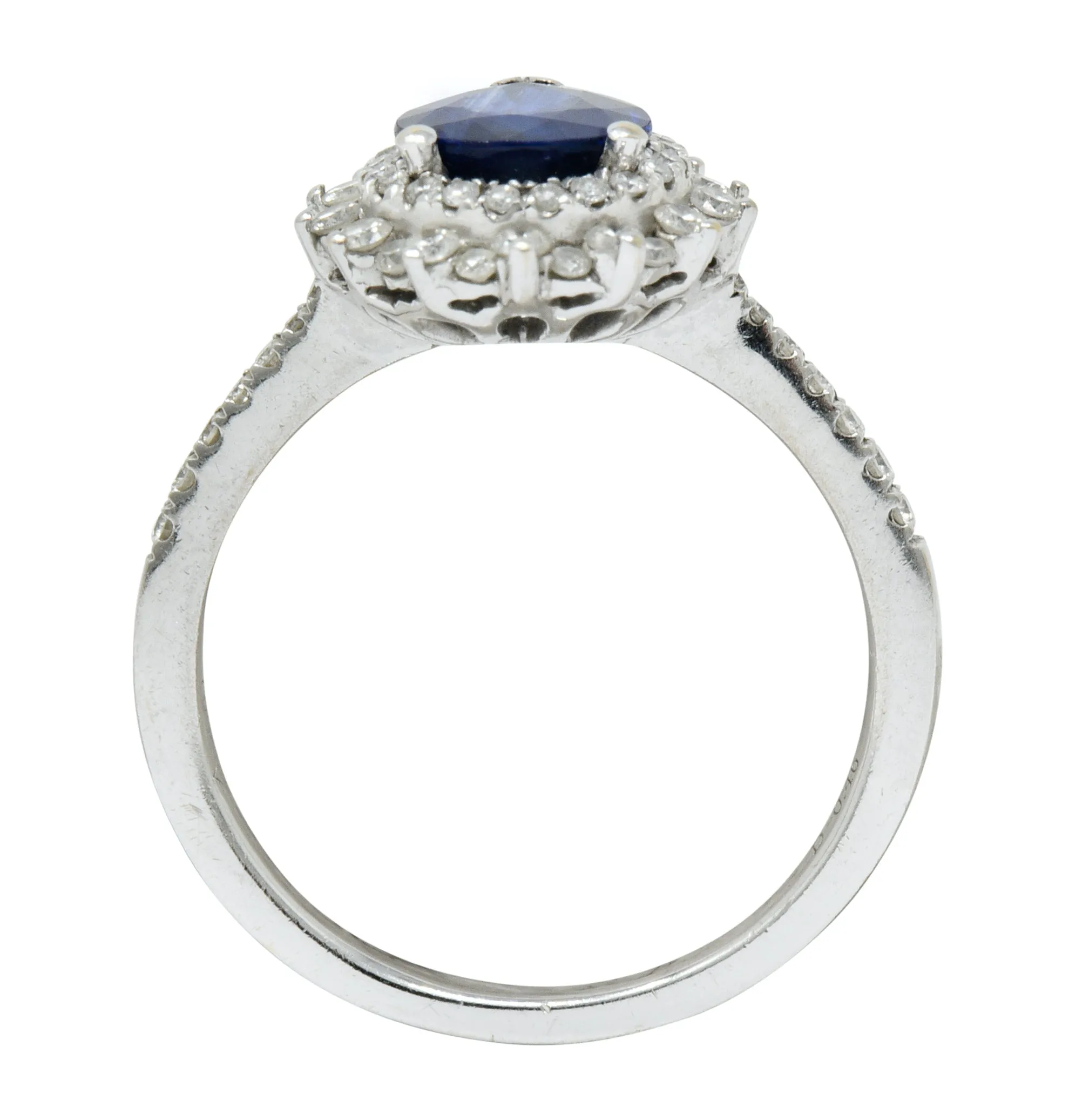 Contemporary 1.66 CTW Sapphire Diamond 18 Karat White Gold Cluster Ring