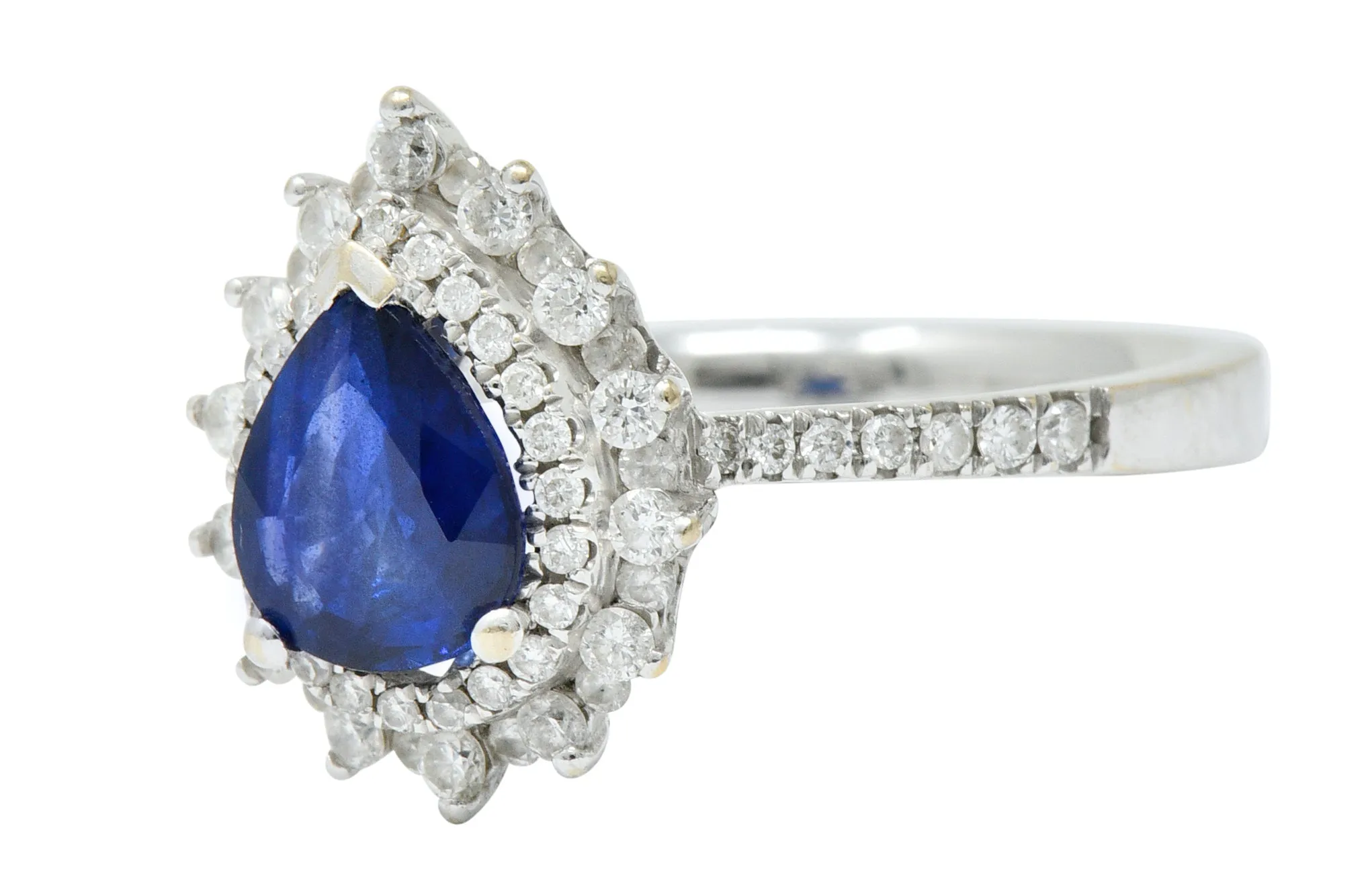 Contemporary 1.66 CTW Sapphire Diamond 18 Karat White Gold Cluster Ring