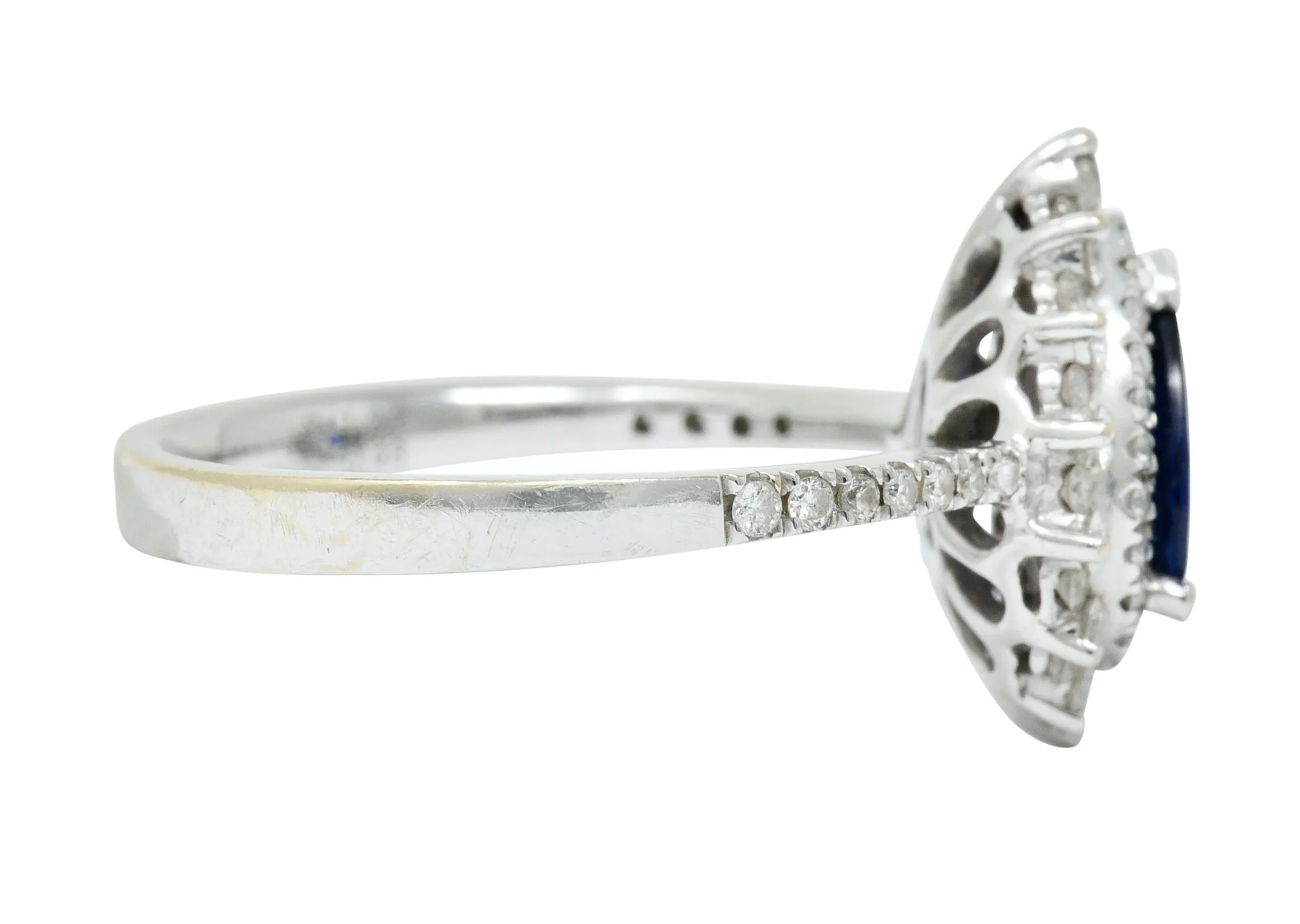 Contemporary 1.66 CTW Sapphire Diamond 18 Karat White Gold Cluster Ring