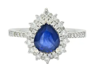 Contemporary 1.66 CTW Sapphire Diamond 18 Karat White Gold Cluster Ring
