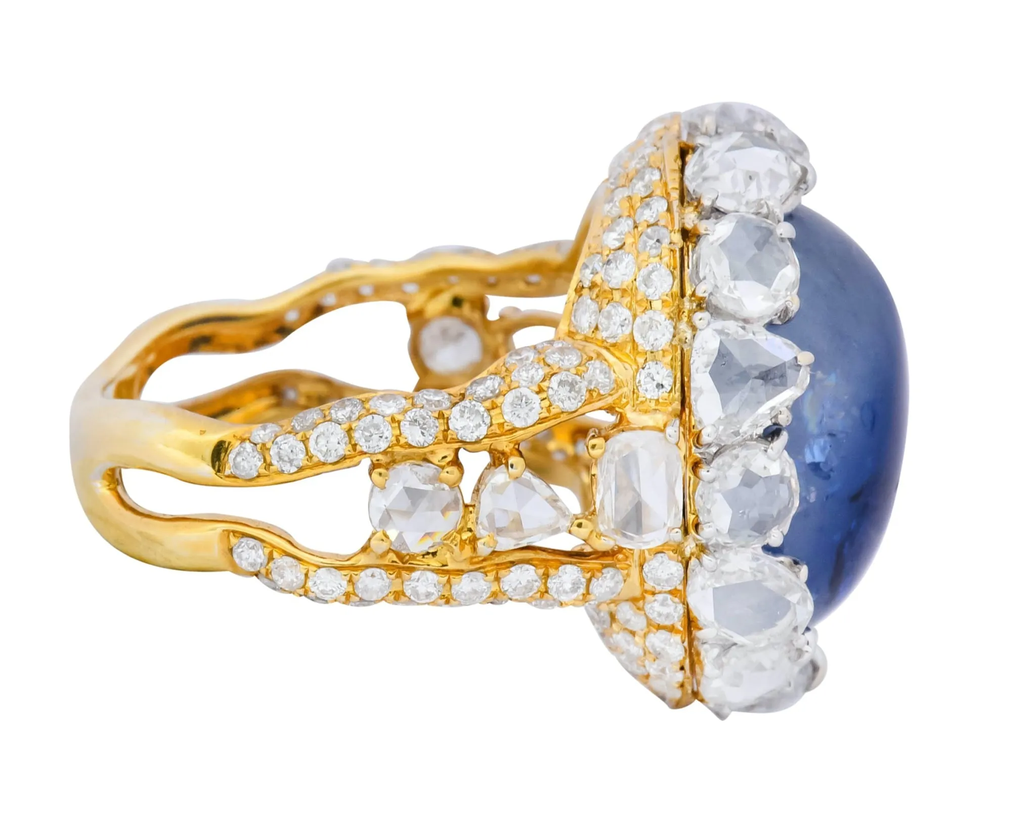 Contemporary 17.00 CTW Sapphire Diamond 18 Karat Gold Cluster Cocktail Ring