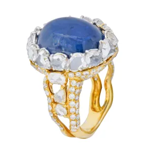 Contemporary 17.00 CTW Sapphire Diamond 18 Karat Gold Cluster Cocktail Ring