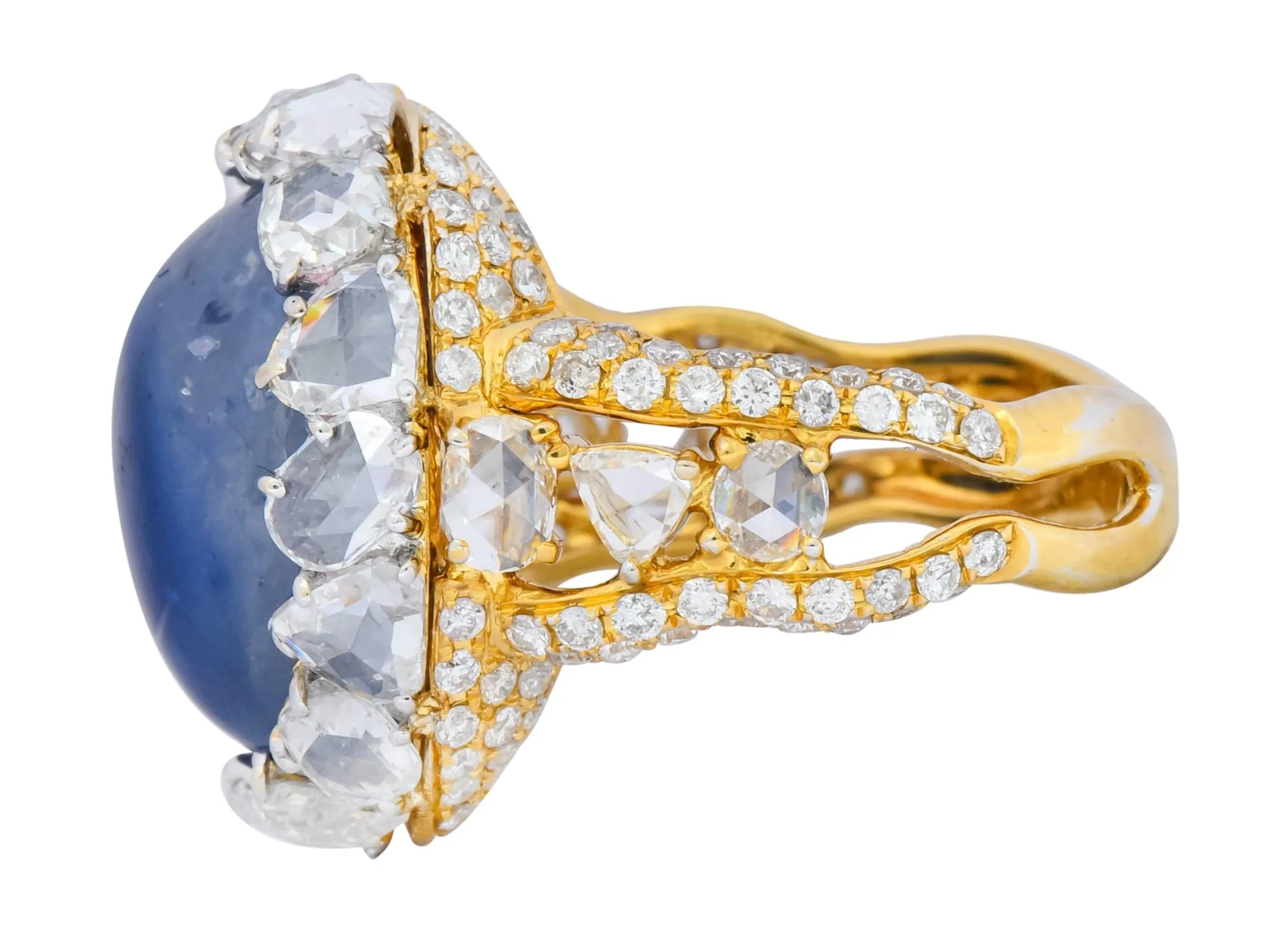 Contemporary 17.00 CTW Sapphire Diamond 18 Karat Gold Cluster Cocktail Ring