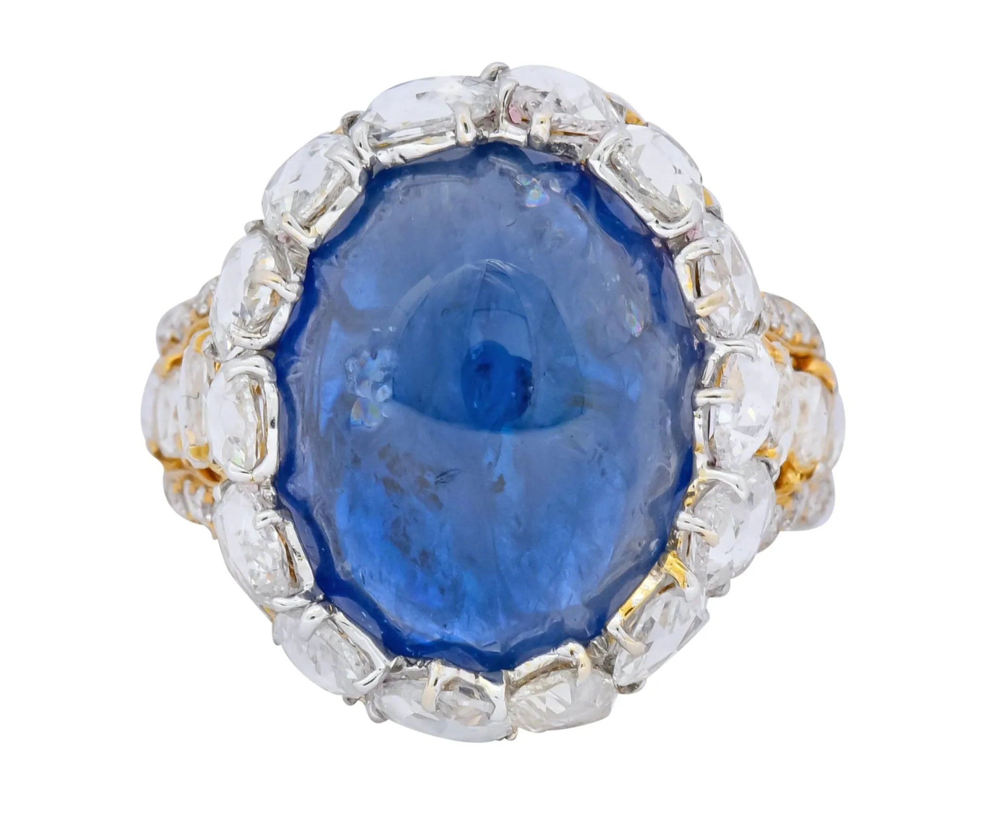 Contemporary 17.00 CTW Sapphire Diamond 18 Karat Gold Cluster Cocktail Ring