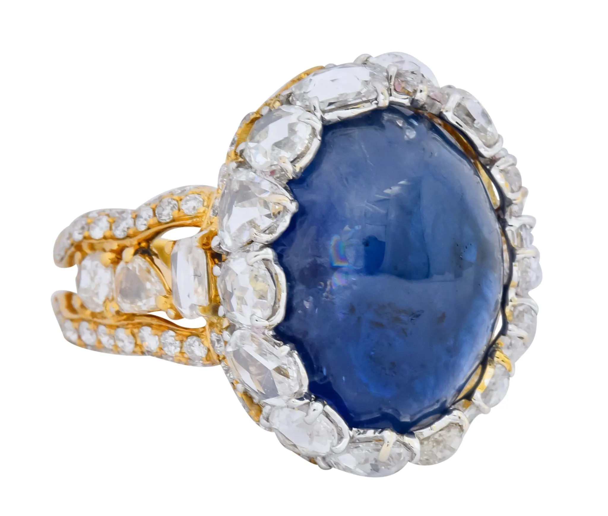 Contemporary 17.00 CTW Sapphire Diamond 18 Karat Gold Cluster Cocktail Ring