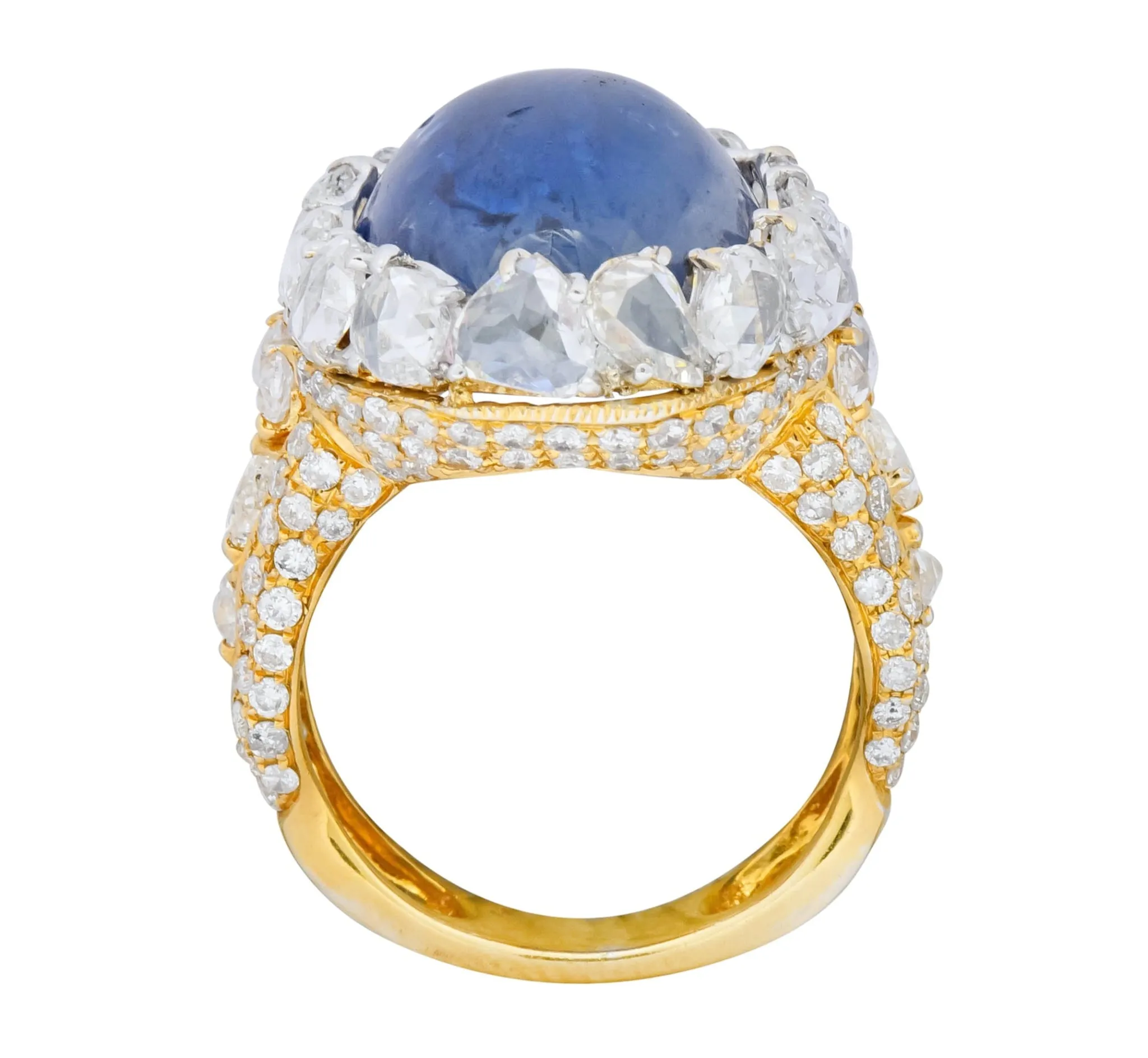 Contemporary 17.00 CTW Sapphire Diamond 18 Karat Gold Cluster Cocktail Ring