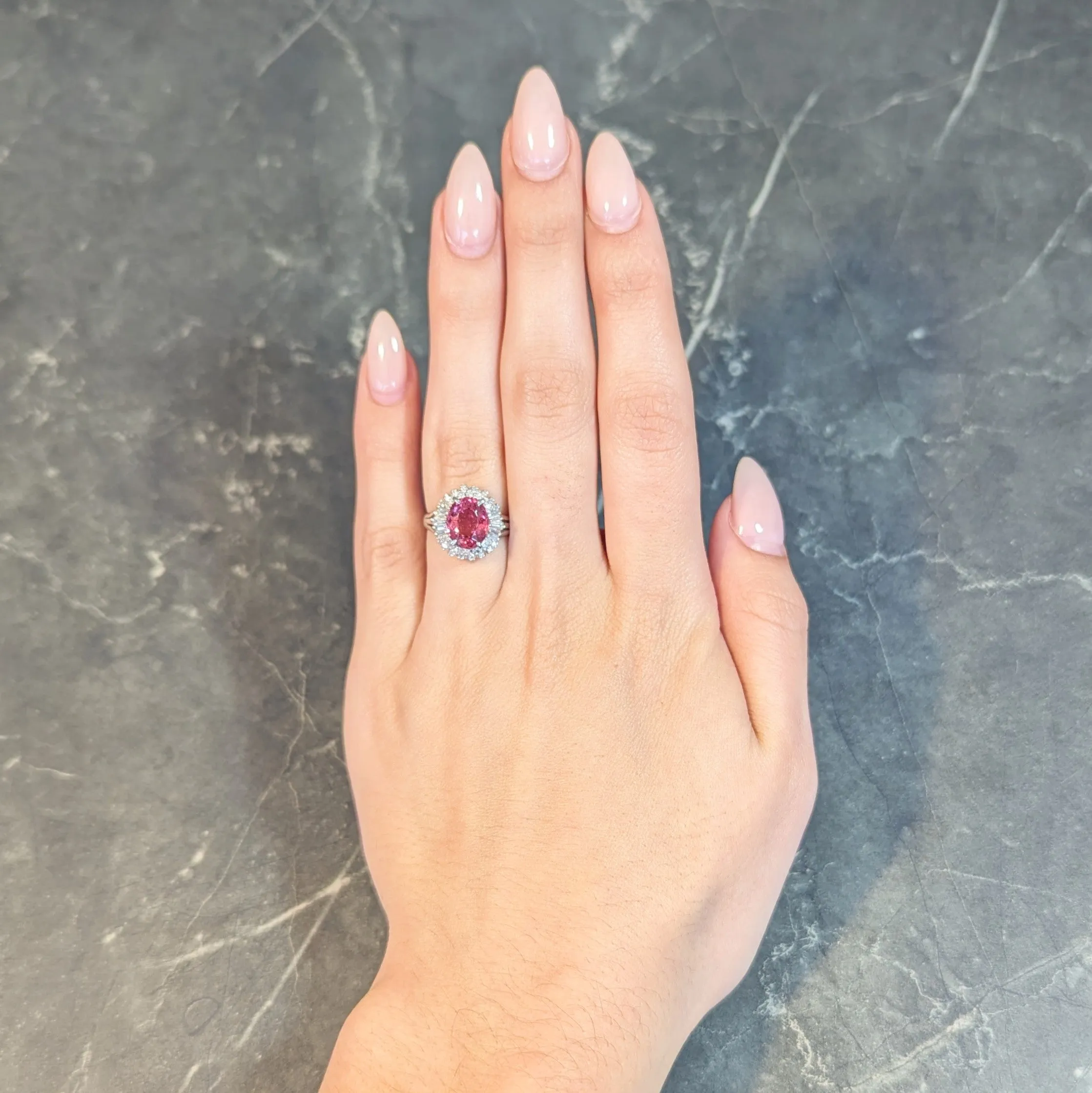Contemporary 2.85 CTW Spinel Diamond Platinum Ballerina Halo Ring