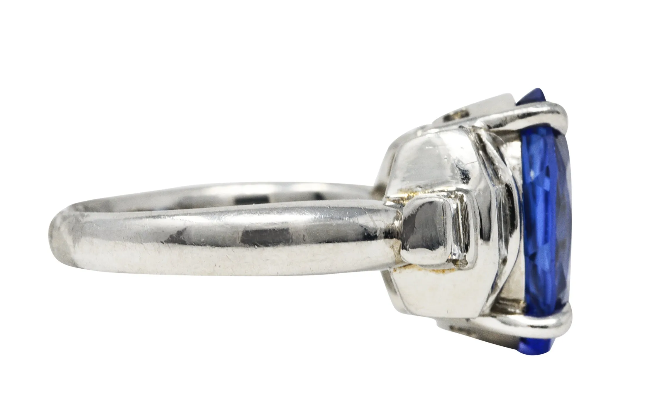 Contemporary 5.89 CTW Tanzanite Diamond Platinum Gemstone Ring