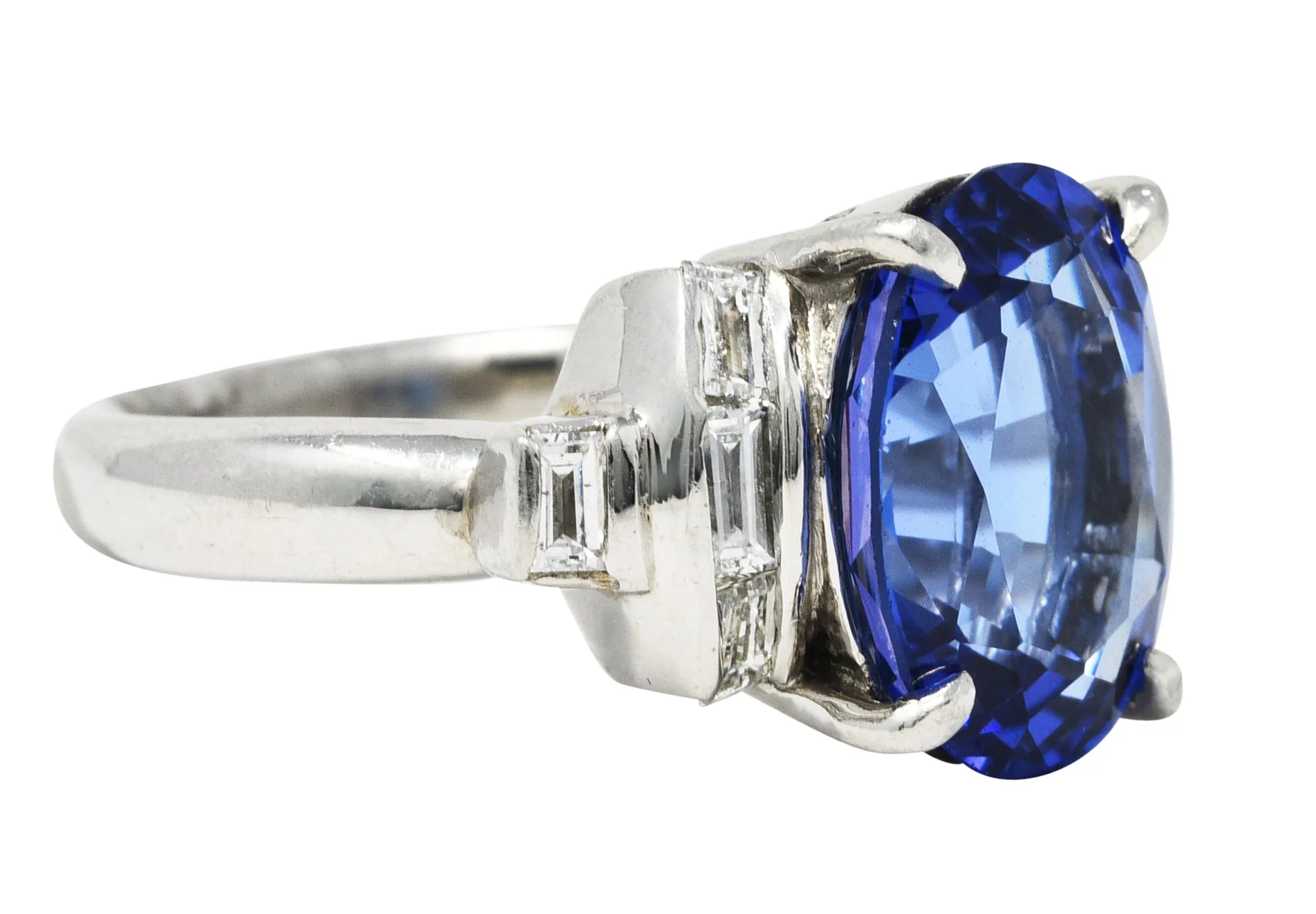 Contemporary 5.89 CTW Tanzanite Diamond Platinum Gemstone Ring