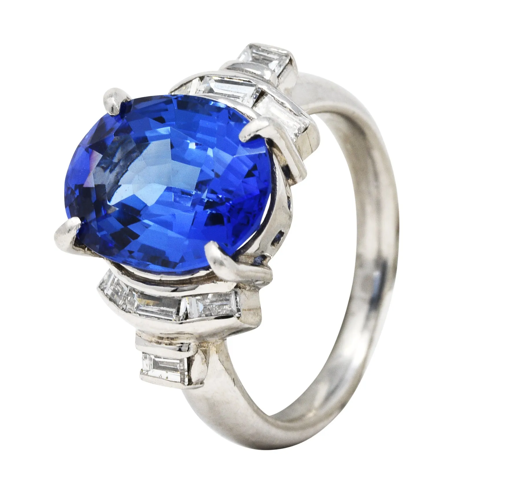 Contemporary 5.89 CTW Tanzanite Diamond Platinum Gemstone Ring