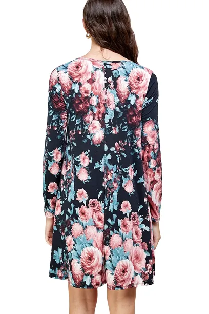 Criss Cross Cut Out Painterly Floral Dress Black Multi - Pack of 6
