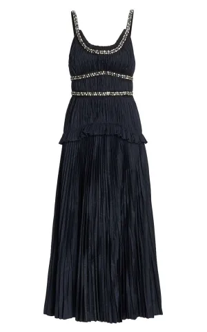 Crystal-Beaded Moire Taffeta Midi Dress