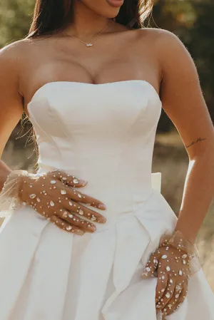 Crystal beaded tulle gloves