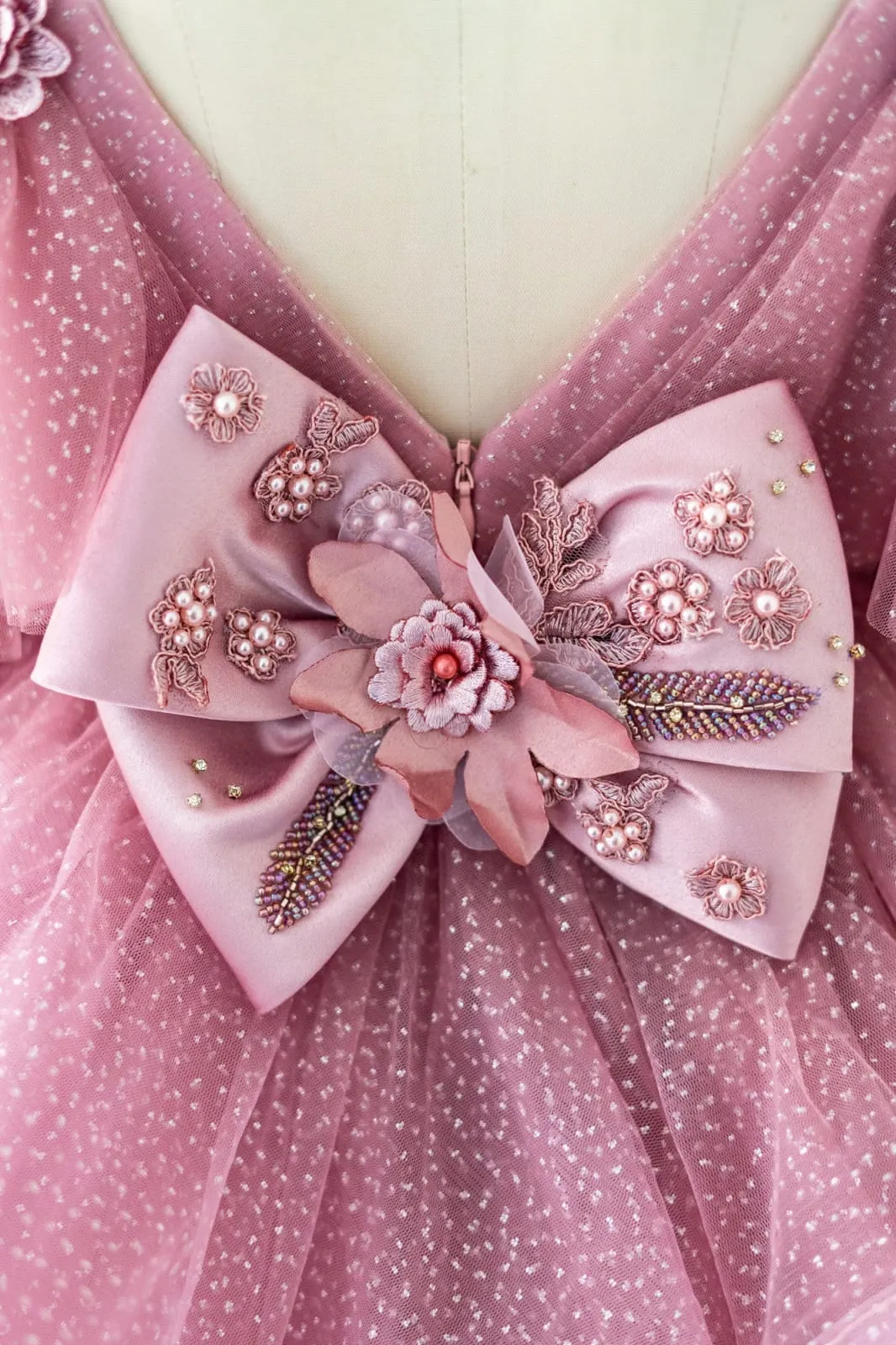Cupcake Mauve Glittering Tulle Straps V Back Wedding Flower Girl Dress