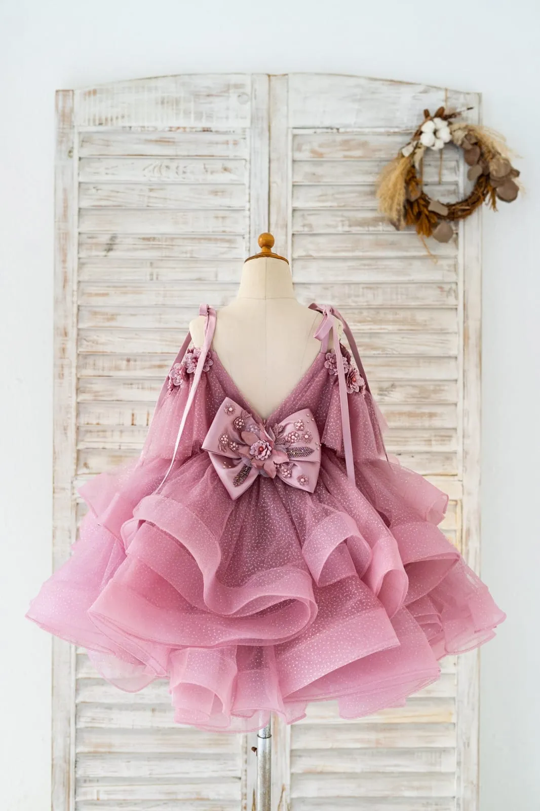 Cupcake Mauve Glittering Tulle Straps V Back Wedding Flower Girl Dress