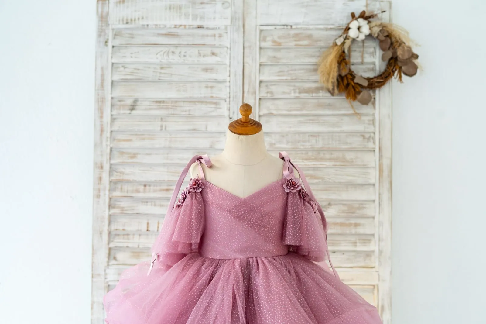 Cupcake Mauve Glittering Tulle Straps V Back Wedding Flower Girl Dress