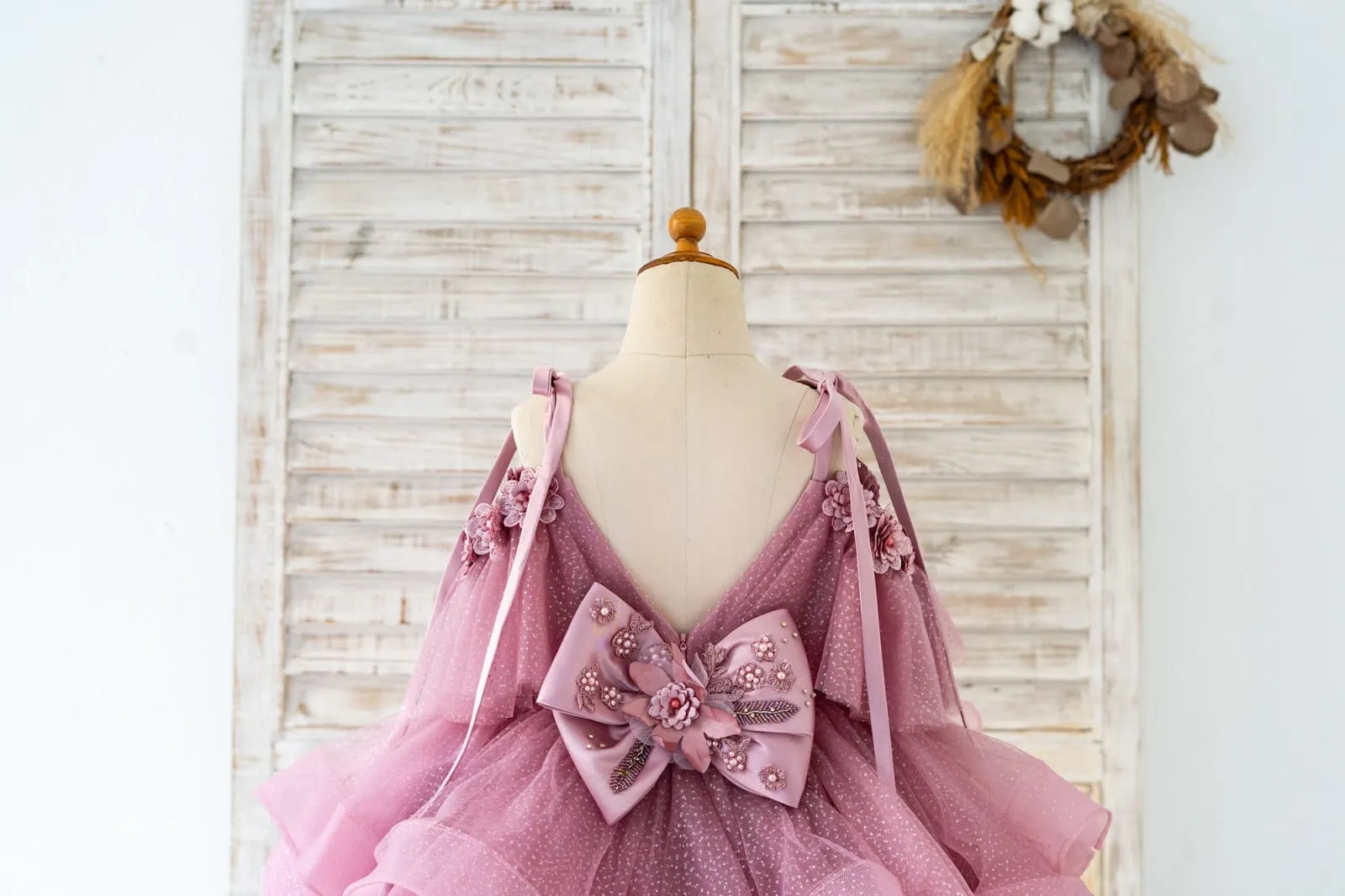 Cupcake Mauve Glittering Tulle Straps V Back Wedding Flower Girl Dress