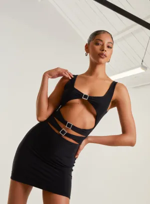 Cut Out Buckle Detail Slinky Mini Dress
