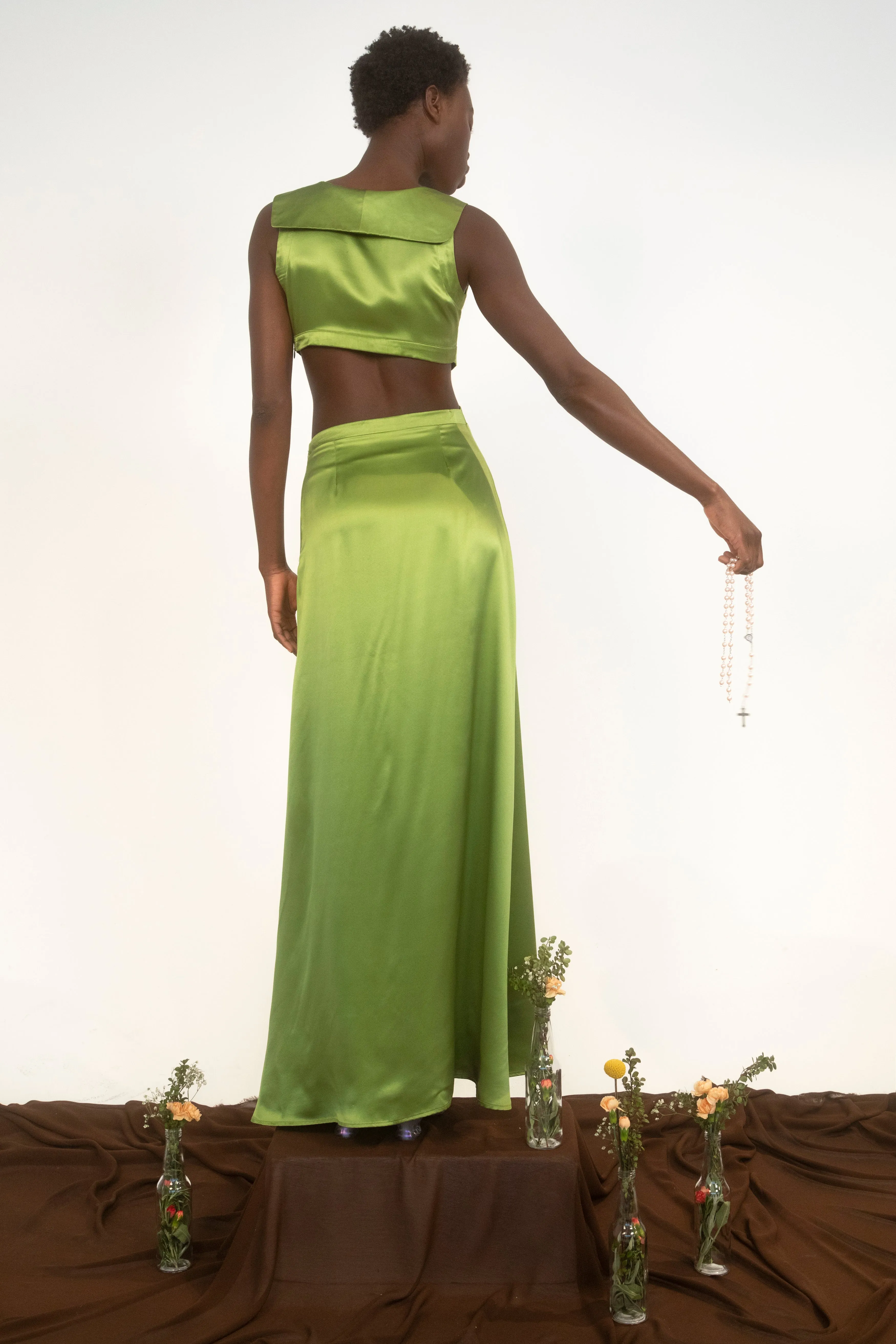 Cut Out Maxi Dress with Sailor Collar- Mint