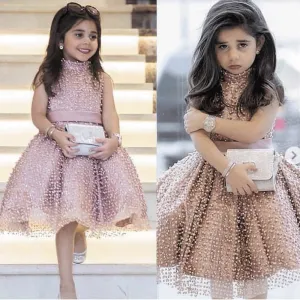 cute dusty pink flower girl dresses beaded tutu puffy kids pageant little girl dresses 2020