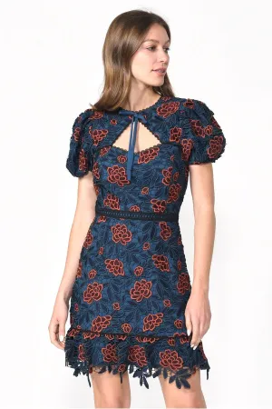 Darlin Tie Neck Lace Mini Dress