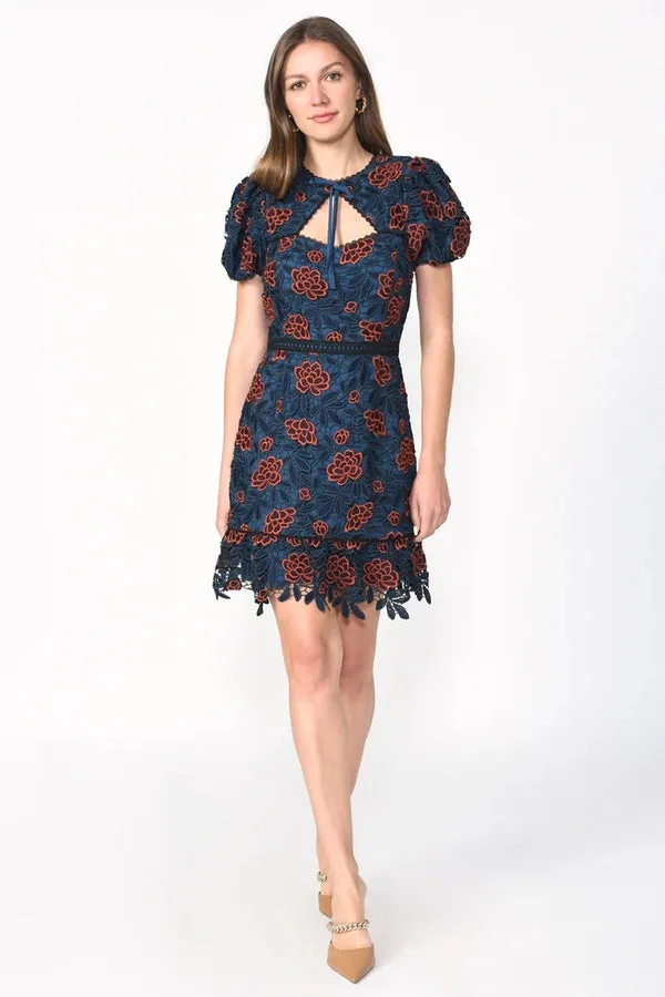 Darlin Tie Neck Lace Mini Dress