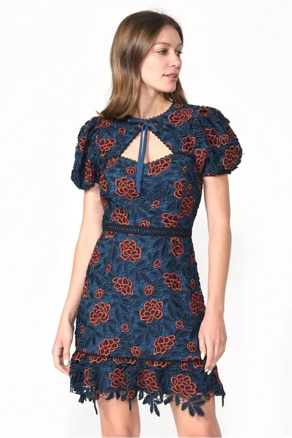 Darlin Tie Neck Lace Mini Dress