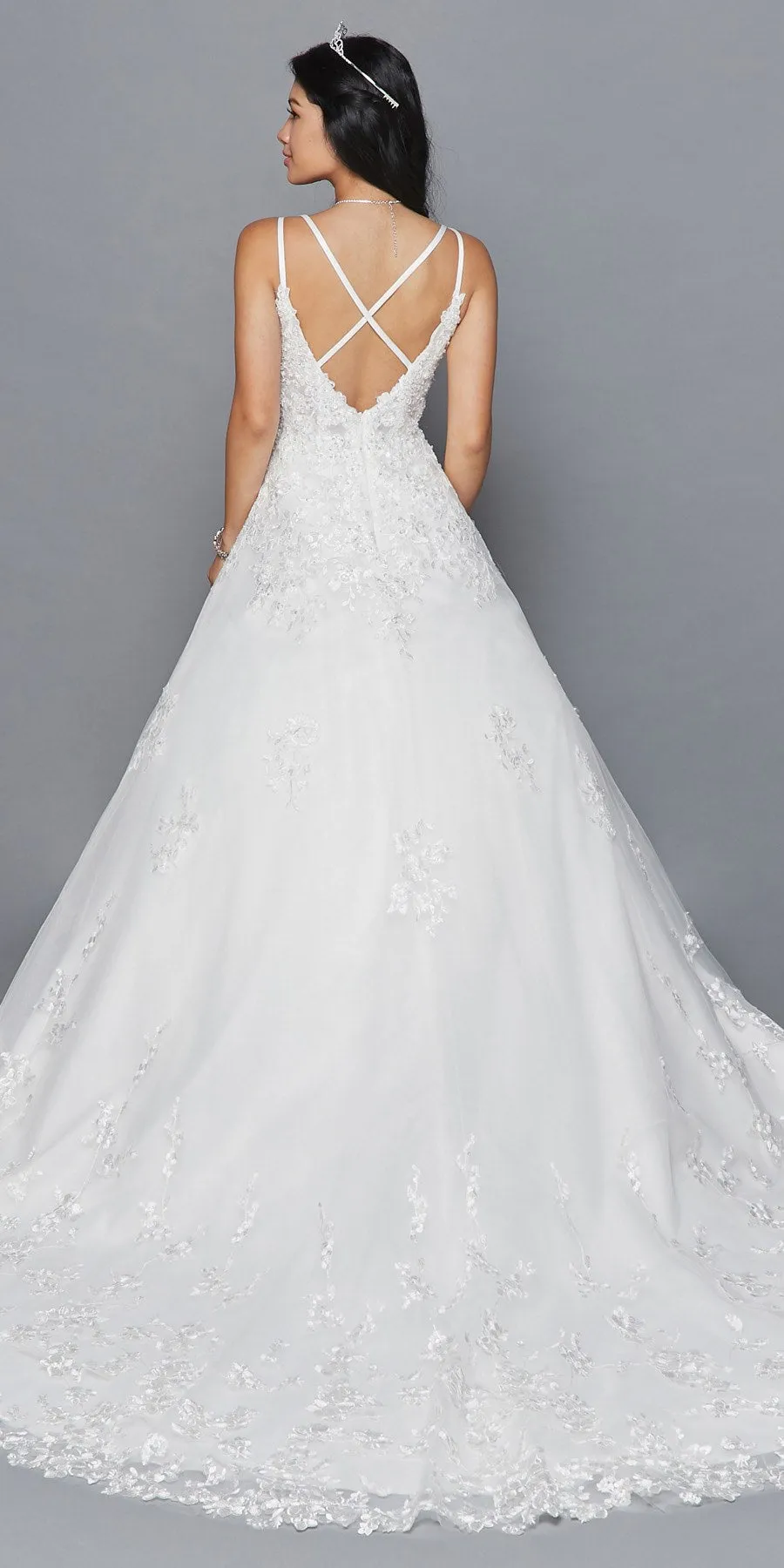 DeKlaire Bridal 417 Spaghetti Straps V-Neckline Open Back A-Line Wedding Dress