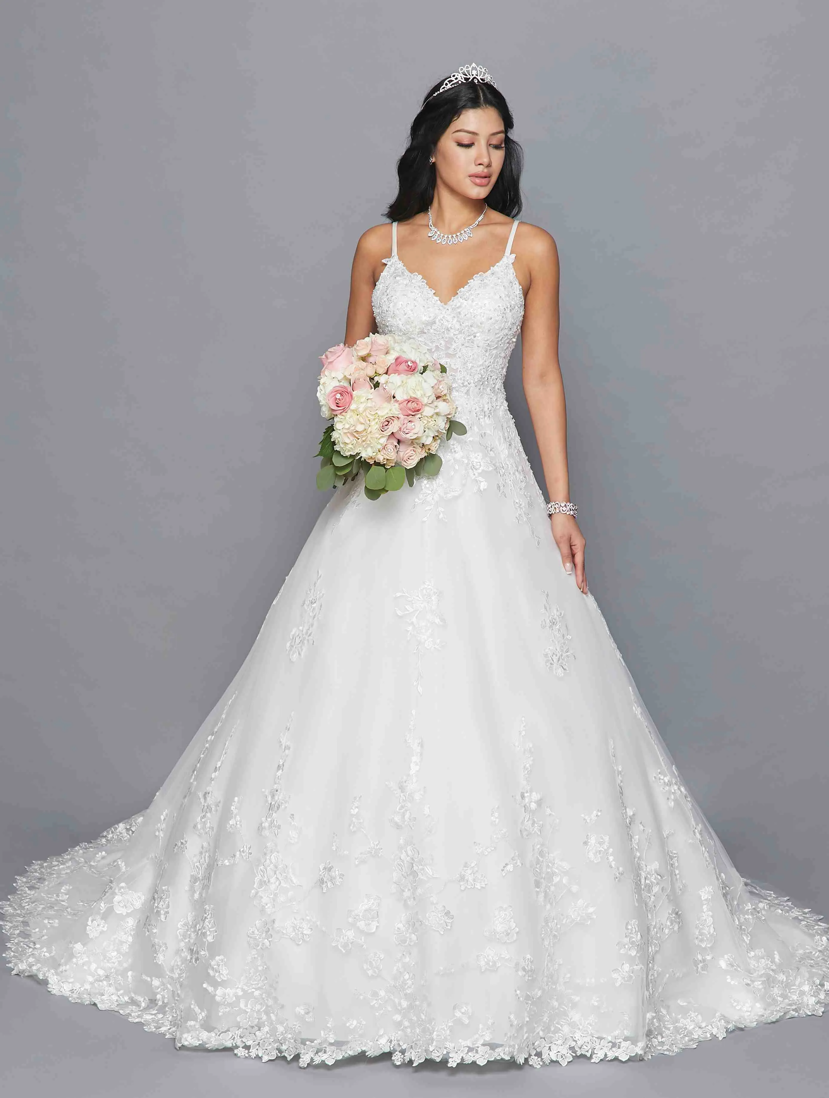DeKlaire Bridal 417 Spaghetti Straps V-Neckline Open Back A-Line Wedding Dress