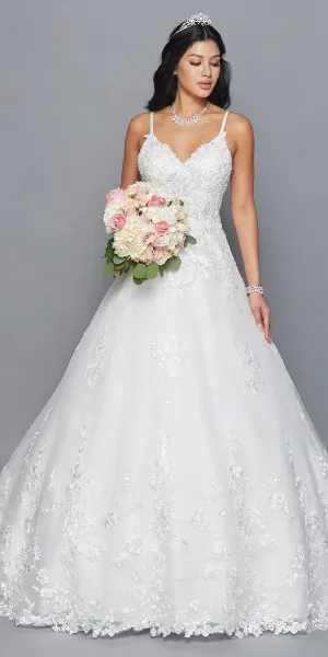 DeKlaire Bridal 417 Spaghetti Straps V-Neckline Open Back A-Line Wedding Dress