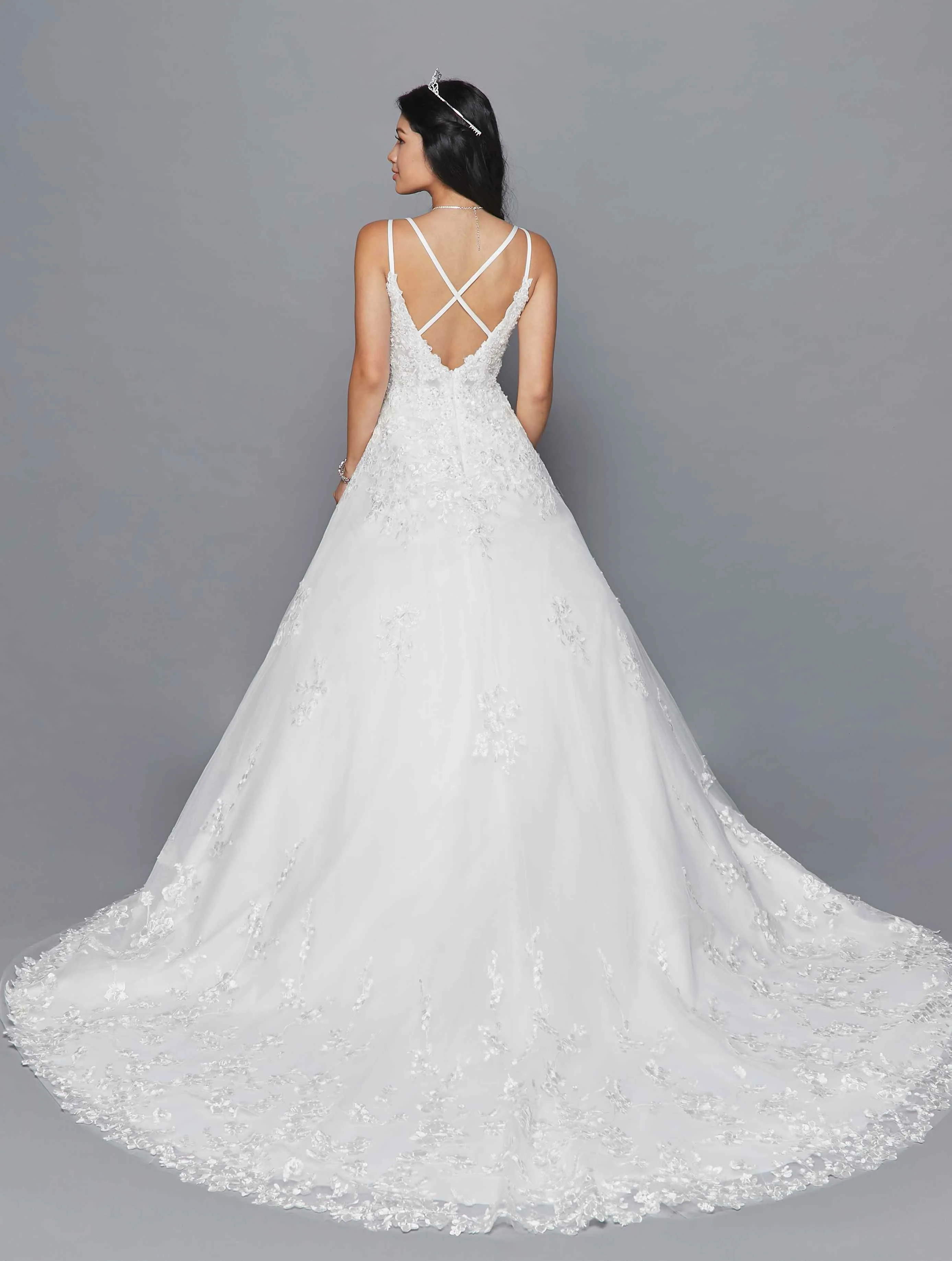 DeKlaire Bridal 417 Spaghetti Straps V-Neckline Open Back A-Line Wedding Dress