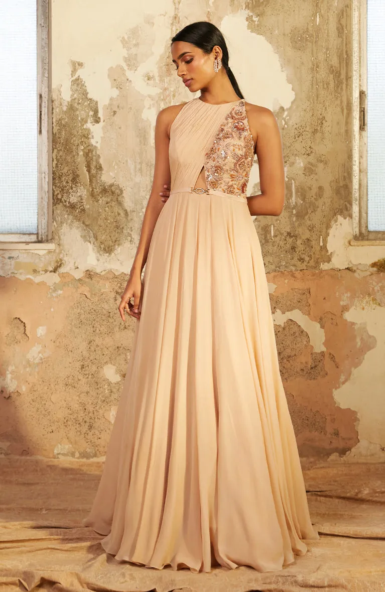 Demi Beige Embellished Gown