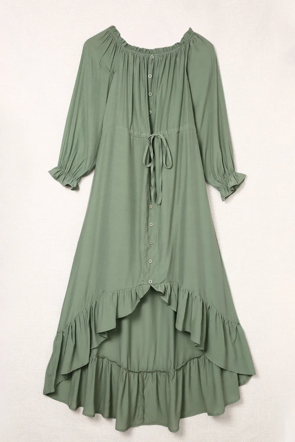 Devonne Drawstring Off-Shoulder Flounce Sleeve Dress