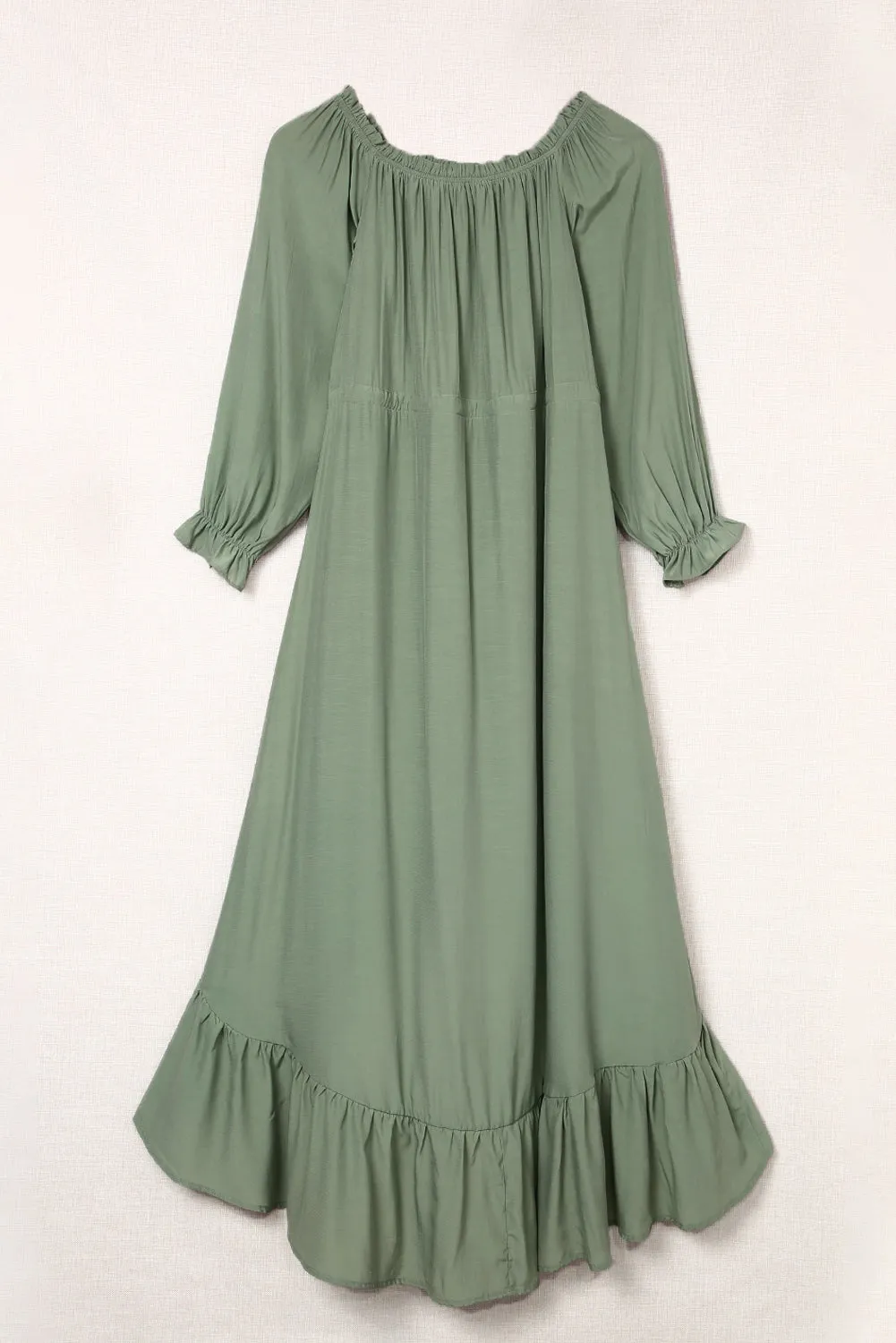 Devonne Drawstring Off-Shoulder Flounce Sleeve Dress