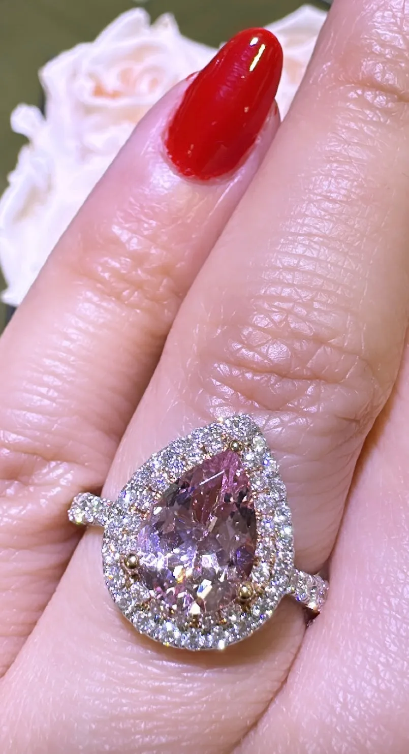 Diamond & Pear Shape Morganite 2.50carat Cocktail Ring