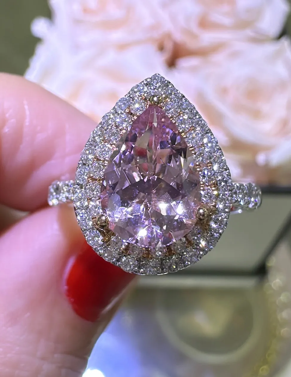 Diamond & Pear Shape Morganite 2.50carat Cocktail Ring