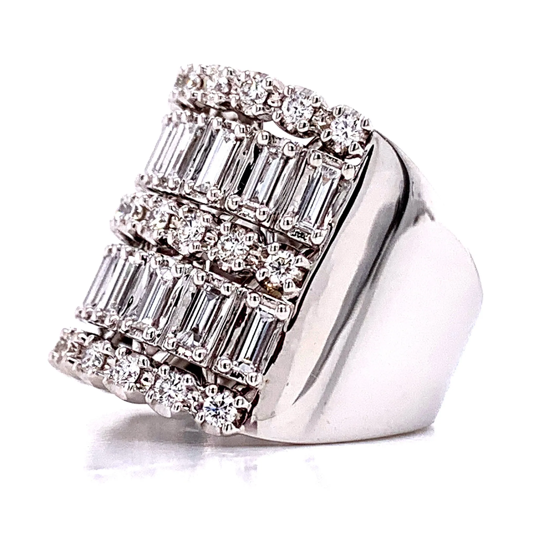 Diamond Baguette-cut Two Row and Three row Round Brilliant-cut Statement Ring 1.61ct t.w.