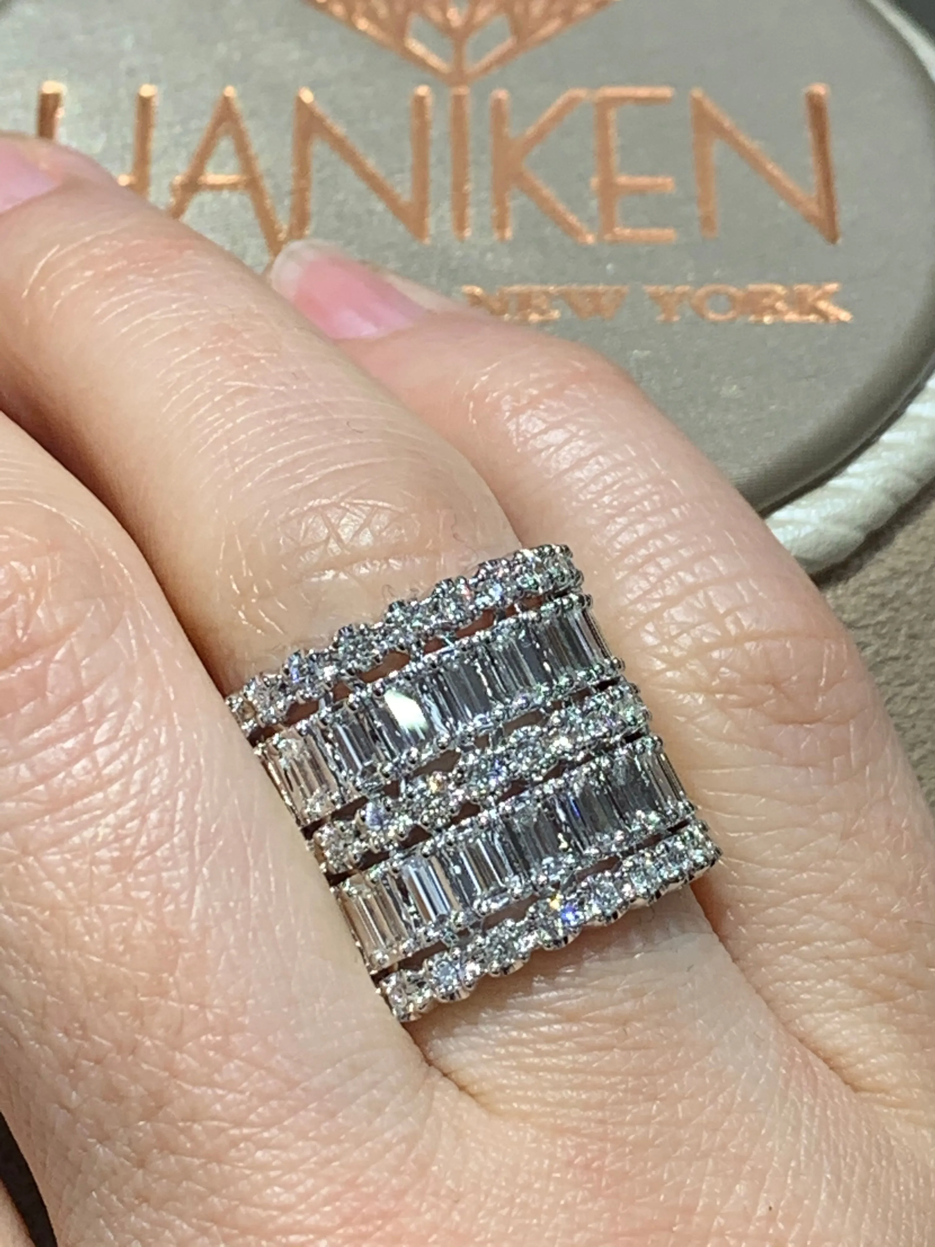 Diamond Baguette-cut Two Row and Three row Round Brilliant-cut Statement Ring 1.61ct t.w.