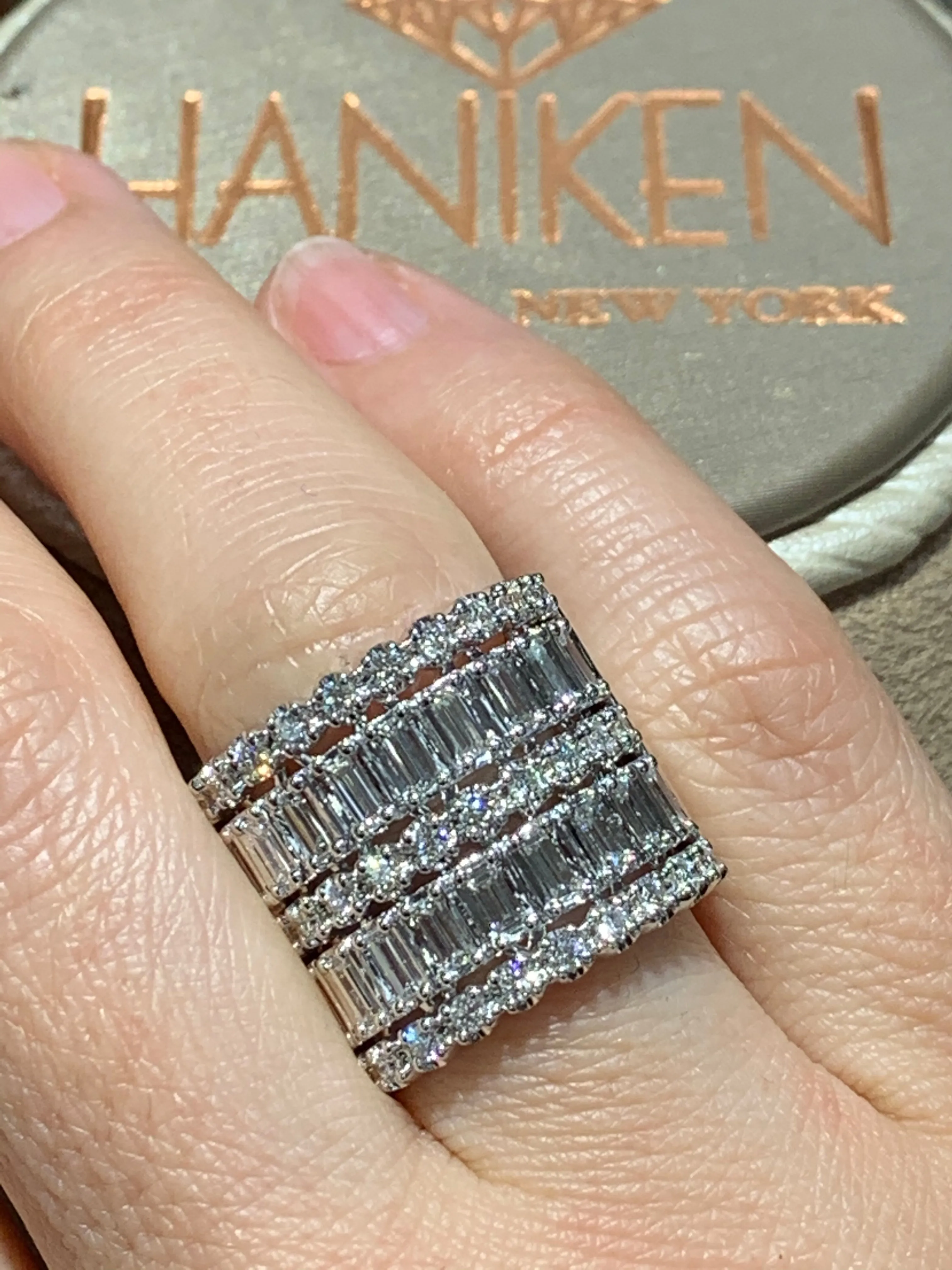 Diamond Baguette-cut Two Row and Three row Round Brilliant-cut Statement Ring 1.61ct t.w.