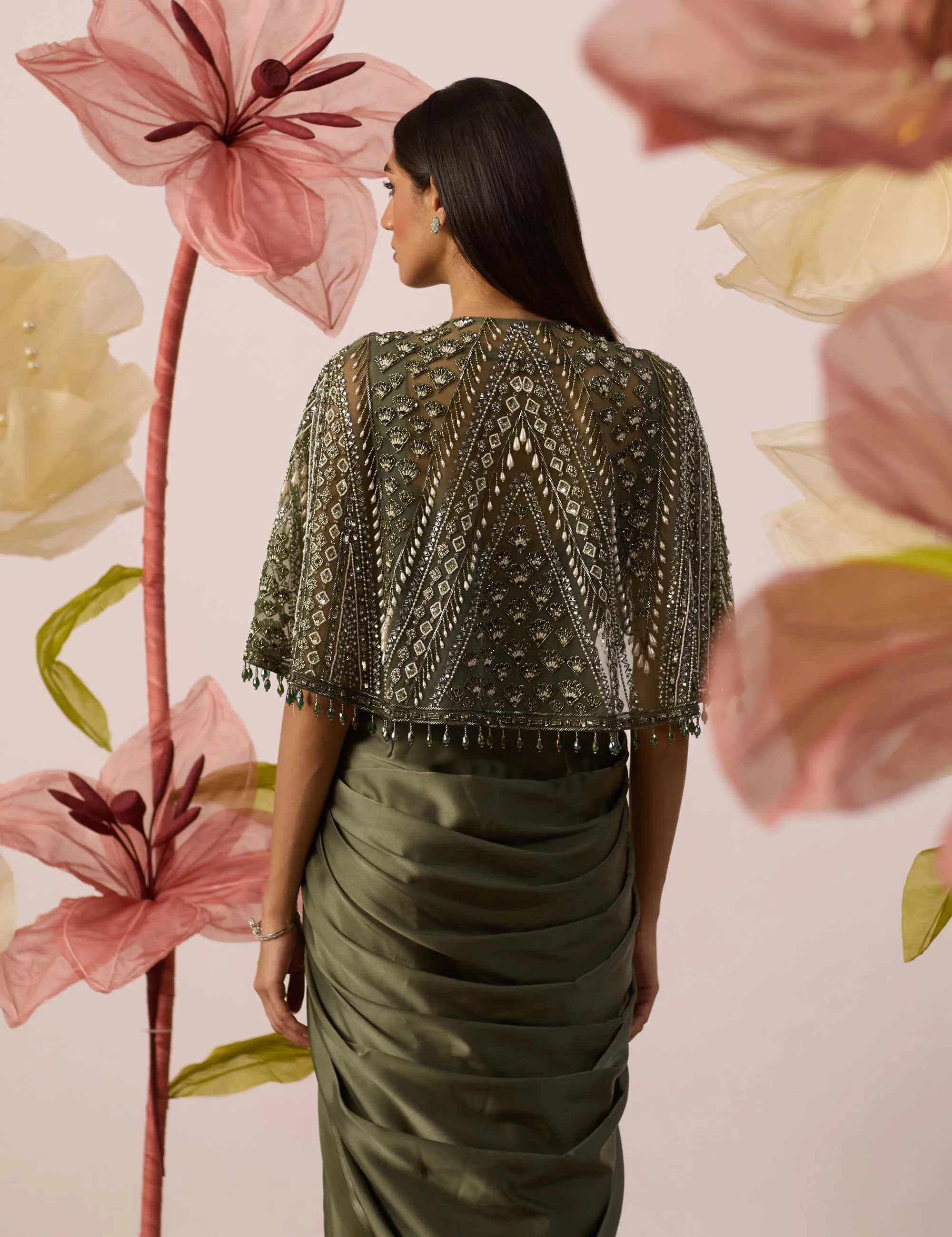Disa olive gown and cape