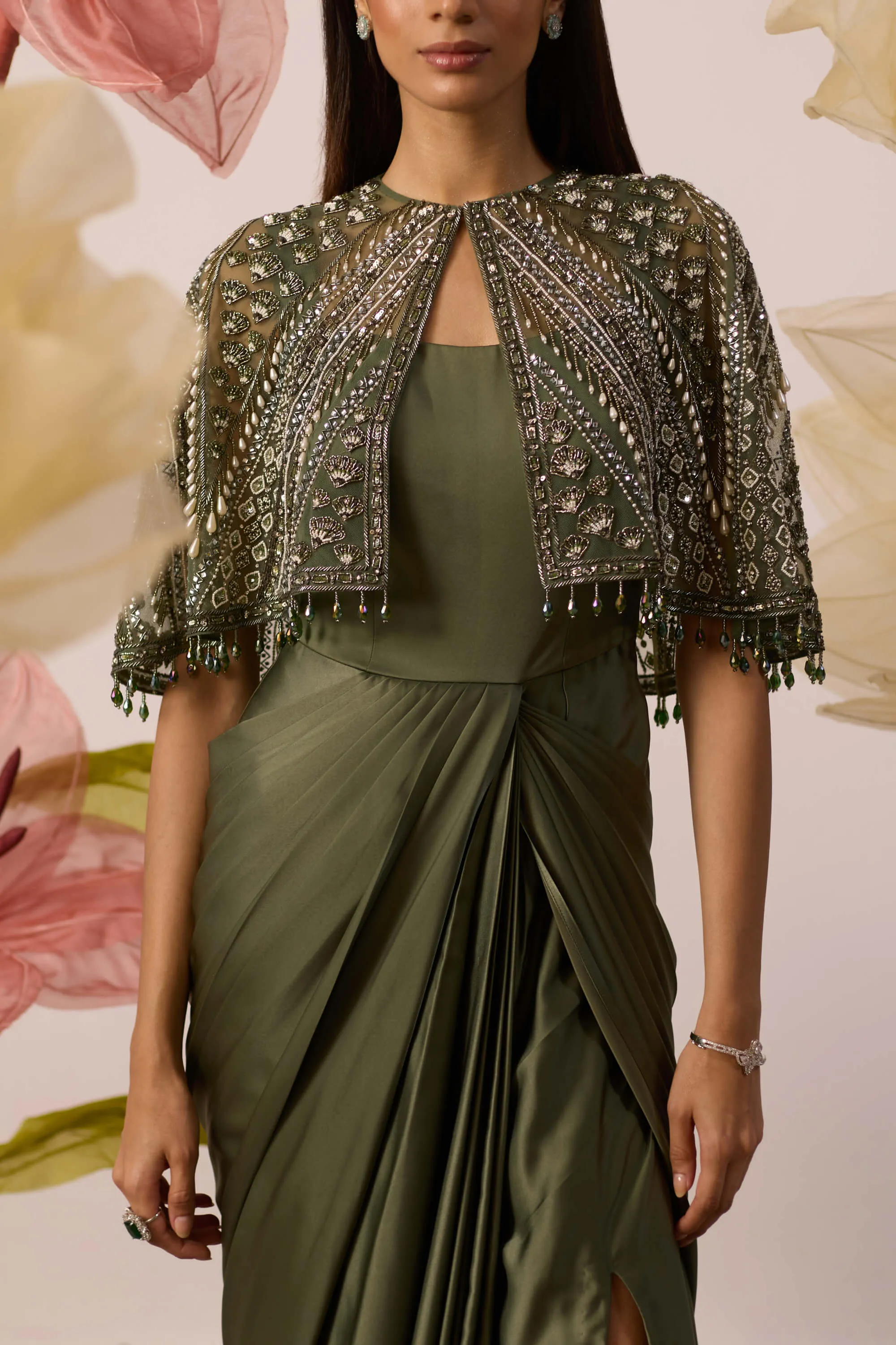 Disa olive gown and cape