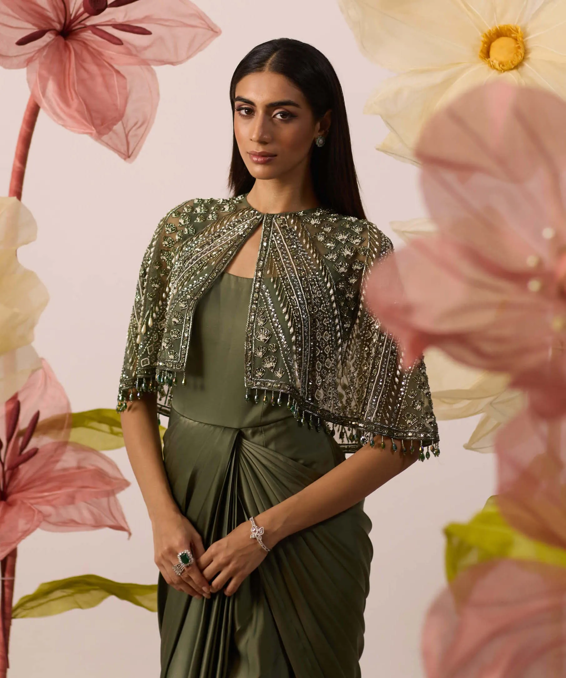 Disa olive gown and cape